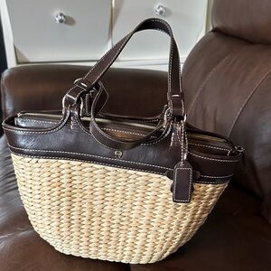 Etienne aigner vintage Brown and Tan Woven Tote Bag with leather trim